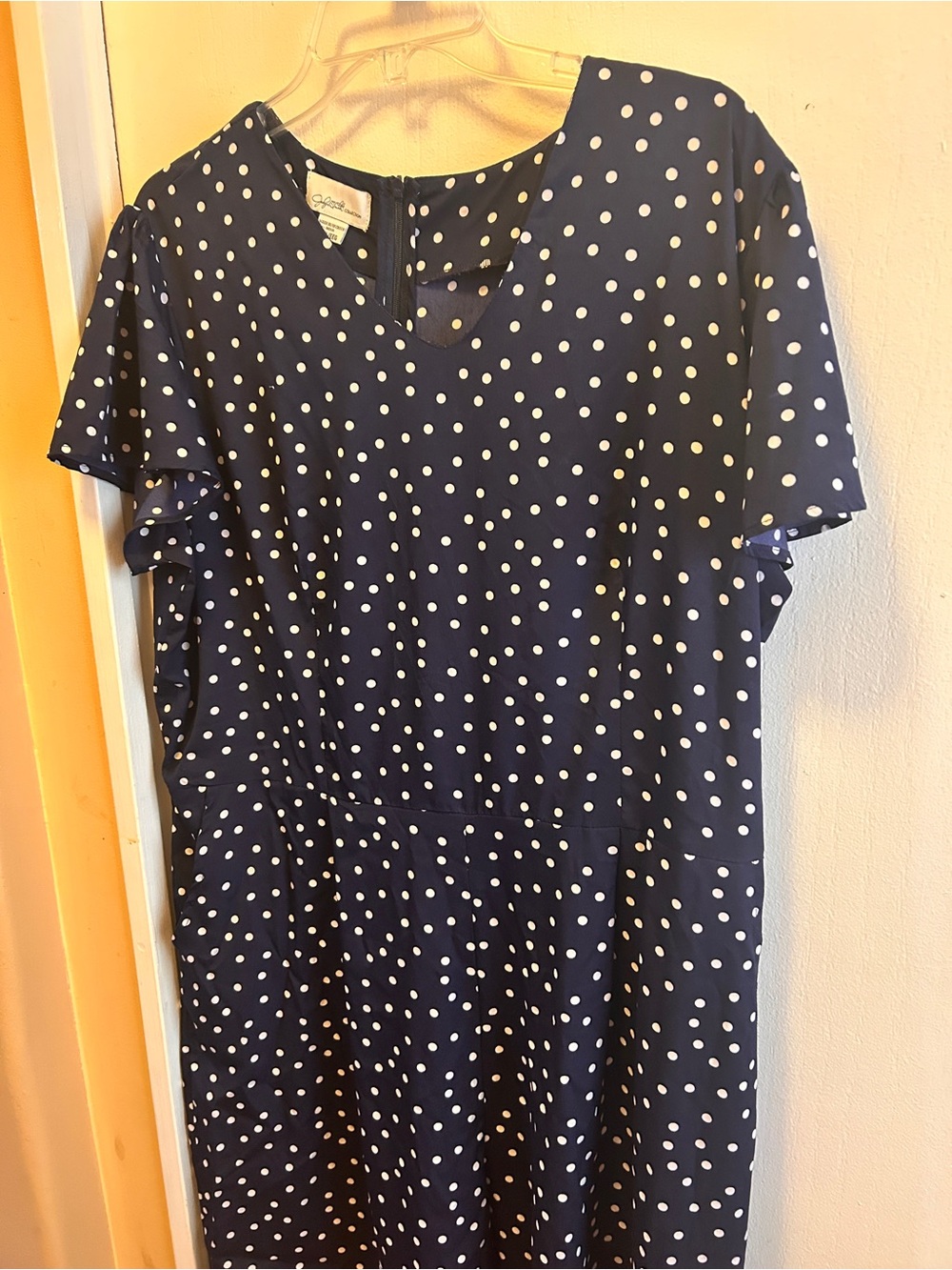 Jaclyn Smith Navy and White Polka Dot Jumpsuit